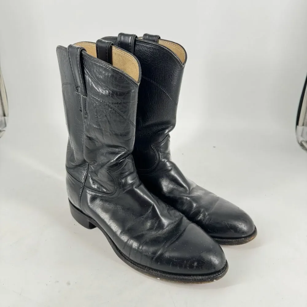 Justin Boots 3133 Men’s 8 D Black Leather Roper Cowboy Boots Made in USA